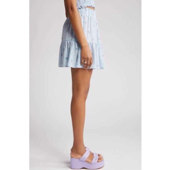 NWT BP. NORDSTROM Blue Grounded Floral Tiered Mini Skirt Size S - Picture 4 of 8